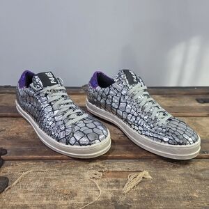 P448 Silver Reptile Skin Trendy Italian Leather Lace Up John Sneakers. 41